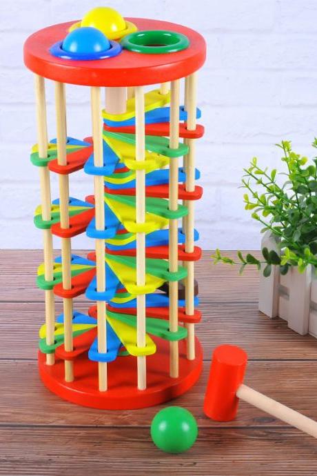 Wooden Ball Drop Toy Kids Pounding Bench Hammer Pound Roll Ramp Toys Children Educational Montessori Gift for 3 4 5 Years Old Babies and Toddlers
