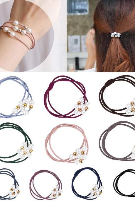  40 Pcs Pearl Hair Ties 10 Colors Hair Ring with Beads Hair Bands Ropes Hair Elastic Bracelet Ponytail Holder Korean Hair Accessories for Women and Girls