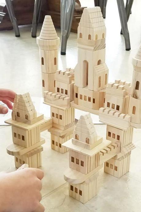  75-Piece Premium Piece Wooden Castle Building Blocks Set; Spark Your Child’s Imagination & Develop Essential Skills, Educational, Durable & Safe Construction Blocks, Great Gift