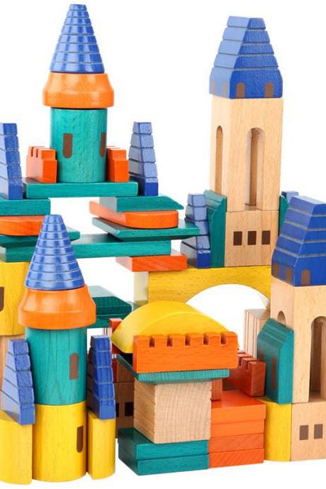 Wooden Castle Building Blocks Set-Stacking Wood Castle Blocks Educational Toy Set for Toddlers, Fantasy Medieval Bridges and Arches, Wooden Blocks for Kids Ages 3-8