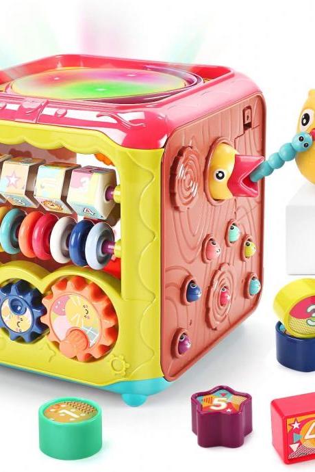 Baby Activity Cube Toy,6 in 1 Multi-Functional Learning Cube Toys with Music &amp; Light,Shape Sorter,Play Drum,Gears,Baby Early Educational Play Cube Centers Gifts for Infant Kids Boys Girls