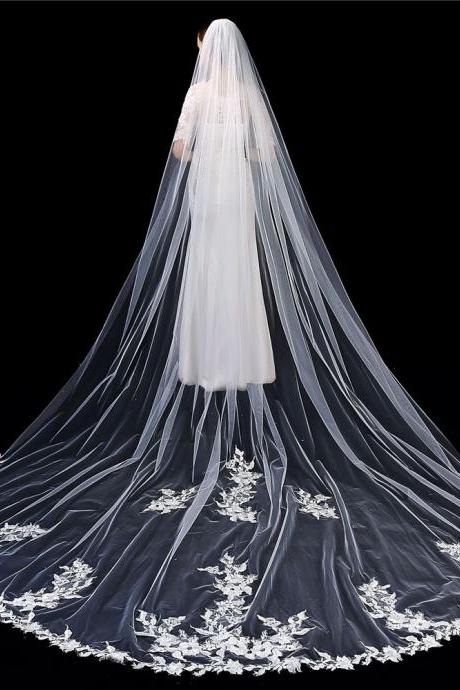 Single Layer Wedding Veil Lianshi Bridal Veil Lace Embroidery Bride Supplies