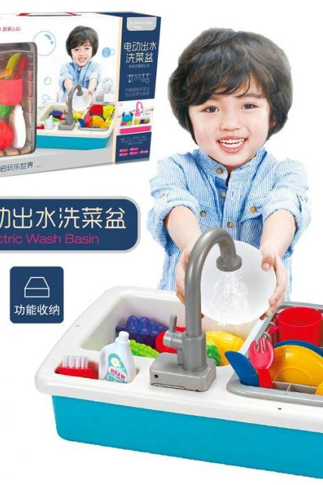 Kitchen Sink Toys, Children Heat Sensitive Electric Dishwasher Playing Toy with Running Water, Automatic Water Cycle System Play House Pretend Role Play Toys for Boys Girls
