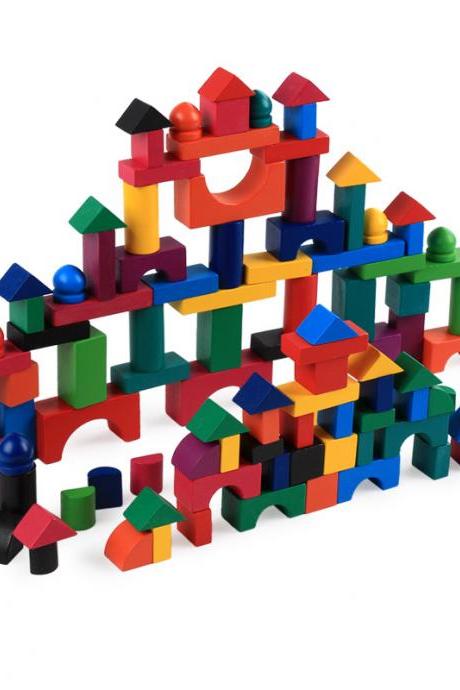112-Piece Wood Blocks Set-Wooden Blocks Construction Building Toys