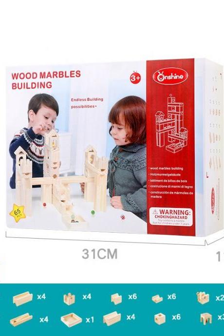 65 Pieces Wooden Classic Ramps Track Building Construction Set for Children Toddler