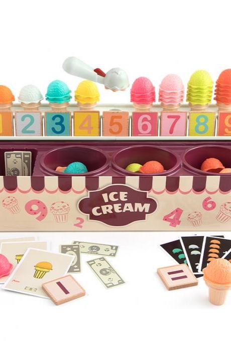  Pretend Play Ice Cream Counter,Montessori Preschool Learning Educational Math Toys for Toddlers,Stacking Game Toys for Age 3 4 5 Year olds Kids