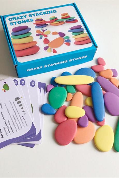 Sorting and Stacking Stones with Activity Cards - In Home Learning Toy for Early Math