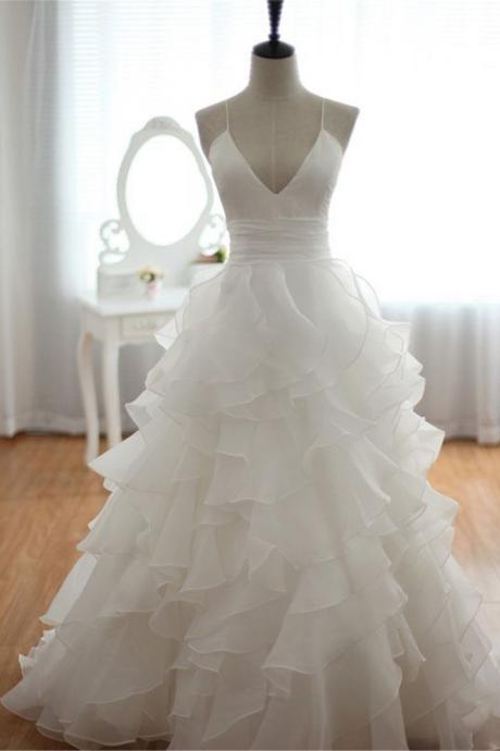 Bridal backless white organza wedding dress