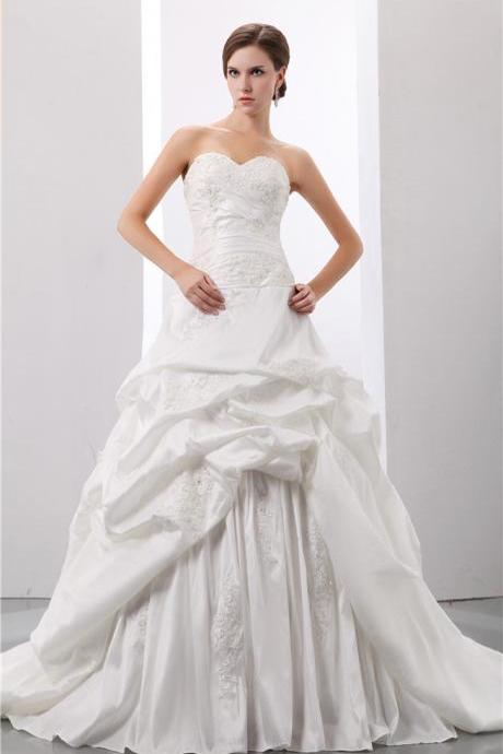 Bridal taffeta wedding dress white sweetheart neckline pleated wedding dress