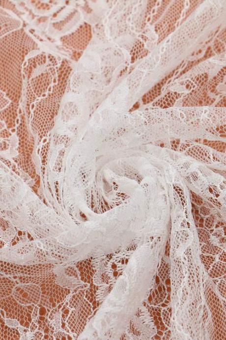 Ivory Lace Fabric Eyelash Chantilly Floral Bridal/Wedding Dress Flower African Lace Table Cloth DIY Crafts Scallop Trim Applique Ribbon Curtains 300cmx150cm