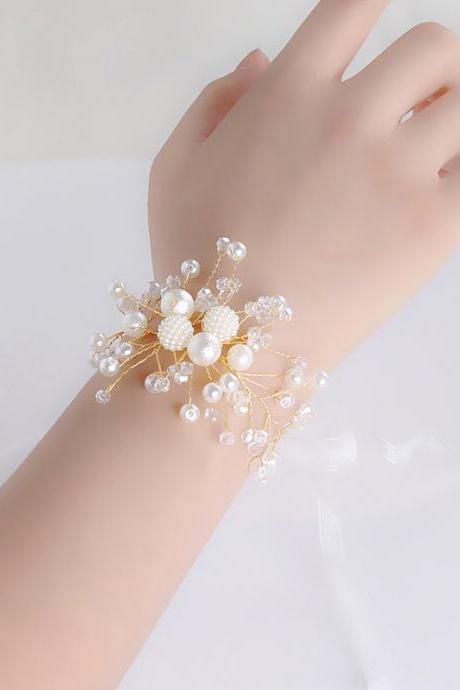 Pearl tassel lace wrist flower bride girl flower girl wedding bridesmaid sister group dance bracelet