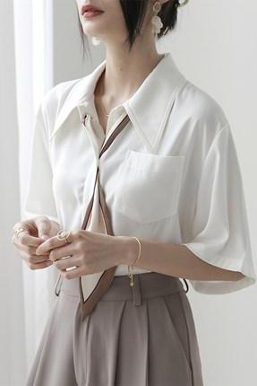 Chiffon white shirt ladies short-sleeved blouse with niche design