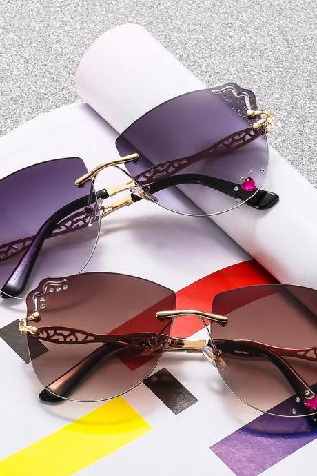 Rimless cut-edge sunglasses, diamond-studded women's sunglasses, all-match irregular sunglasses