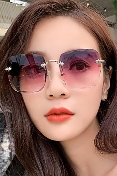 Fashion cut side sunglasses women rimless square gradient color glasses