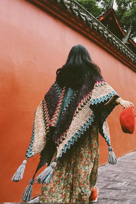 Ethnic style Xinjiang Qinghai tourism cloak shawl coat scarf Northwest grassland cloak