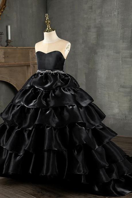 Girls dress princess skirt fluffy black European temperament children host catwalk piano costumes