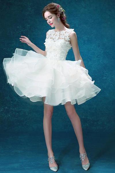 White Lace Short Bridal Wedding Dress