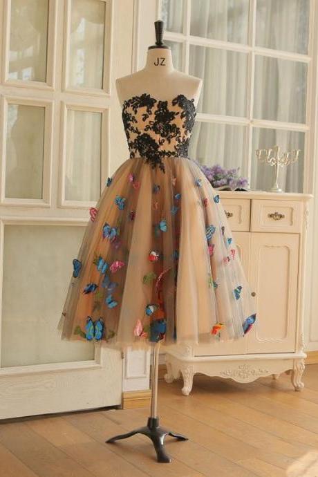 Women's Evening Dress Prom Dress Colorful Butterfly Sweetheart Lace Cocktail Party Strapless Backless Dress