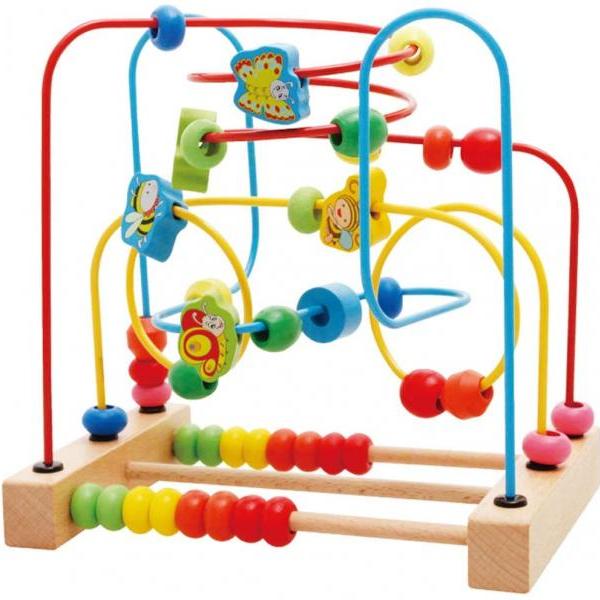 Large Size Wooden Animals Fruits Beads Metal Roller Coaster Educational Toy 
