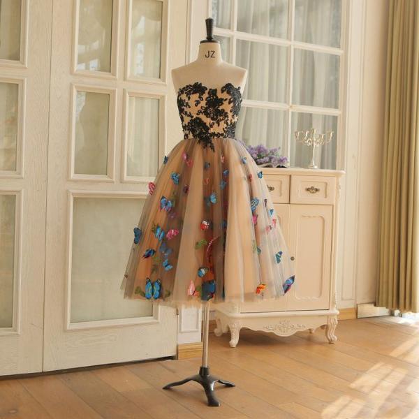 Women's Evening Dress Prom Dress Colorful Butterfly Sweetheart Lace Cocktail Party Strapless Backless Dress