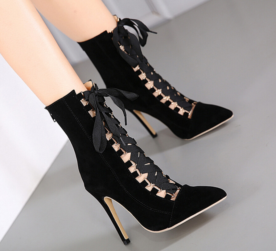 New Large Size High Heel Women's Stiletto With Pointed Cross Strappy ...